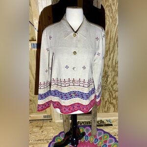 💥Coldwater Creek Persian Ribbon Border Linen Blend Jacket💥